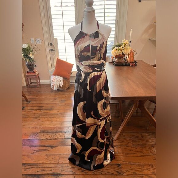 Trina Turk Silk Halter Maxi Dress 8 Multicolor Abstract Print Nordstrom NWT - Picture 5 of 14
